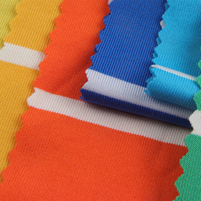 贵创纺织-针织条子32s条纹涤纶汗布 150g弹力涤纶条纹针织面料 牛奶丝