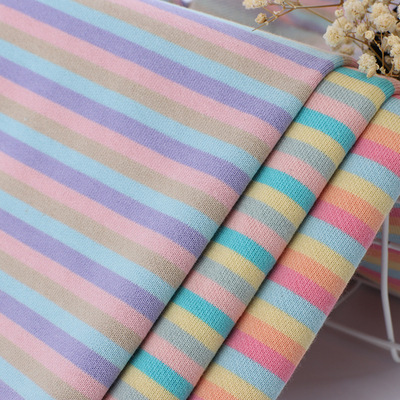 贵创纺织-针织条子32s彩棉条纹针织布料 秋冬精棉毛圈布女装加厚卫衣
