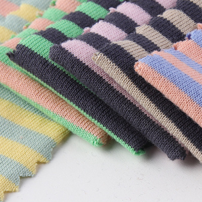 贵创纺织-针织条子21支针织条纹面料 无弹横彩条色织汗布 现货 180g