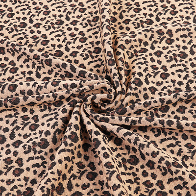 动物纹针织布料 涤氨薄款套装色织豹纹提花布 弹力豹纹提货面料【贵创