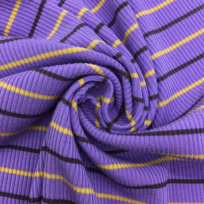 贵创纺织-针织条子2x2罗纹布 坑条棉拉架色织布 全棉针织彩条螺纹布料