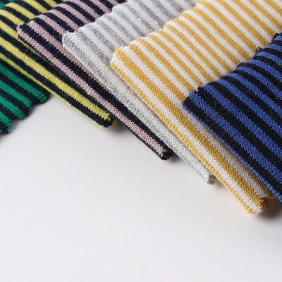 贵创纺织-针织条子弹力细条纹针织面料 彩色条纹糖果色条纹布 32支精